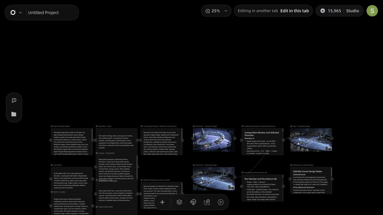 Scene generator workflow on a canvas